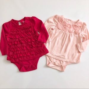 2 Baby Gap Onesie Dress pink lace ruffles 12-18